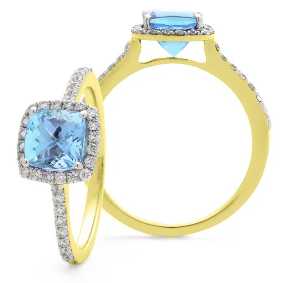 HRPGAQ1104 Princess Shape Aquamarine  & Diamond Single Halo Ring