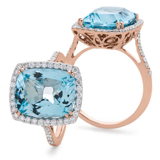 HRPGAQ1124 Thin Band Aquamarine & Diamond Single Halo Ring