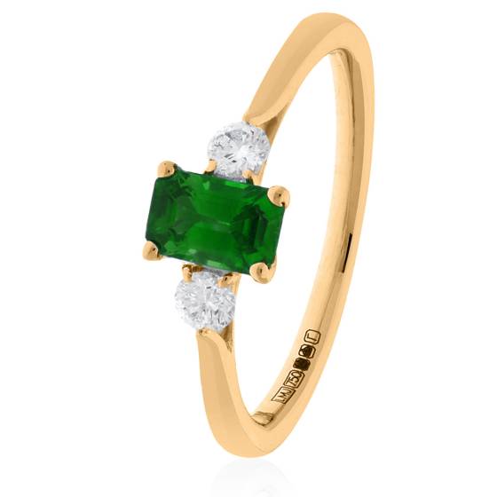 Emerald and Diamond Three Stone Ring