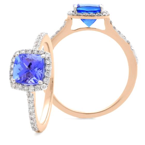 HRPGTZ1103 Princess Shape Tanzanite & Diamond Single Halo Ring