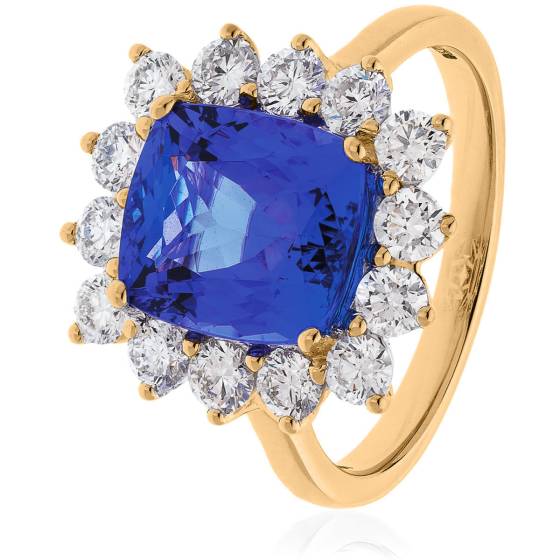 HRPGTZ1108 Square Shape Tanzanite & Diamond Floral Design Halo Ring