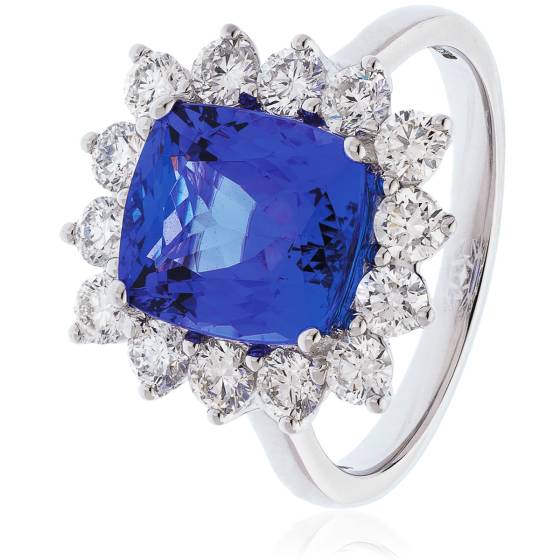 HRPGTZ1108 Square Shape Tanzanite & Diamond Floral Design Halo Ring