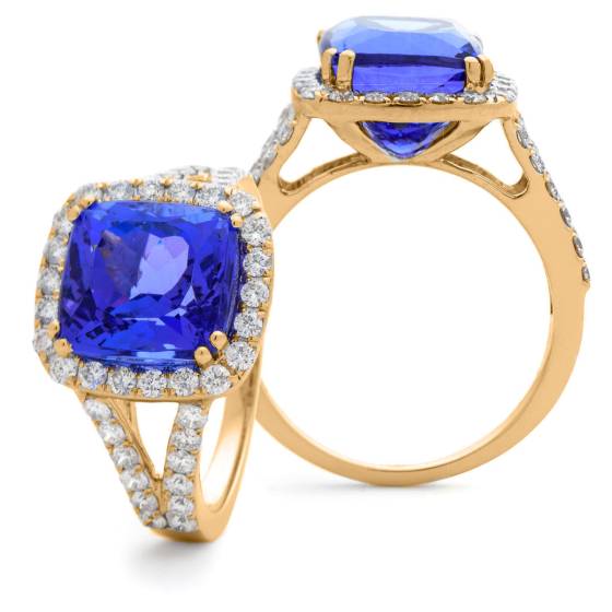 HRPGTZ1111 Split Shank Tanzanite & Diamond Octa Design Halo Ring