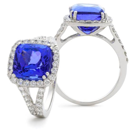 HRPGTZ1111 Split Shank Tanzanite & Diamond Octa Design Halo Ring
