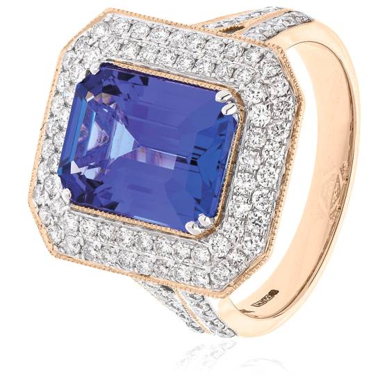 HRPGTZ1112 Double Halo Tanzanite & Diamond Design Halo Ring
