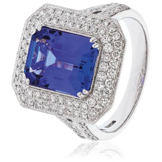 HRPGTZ1112 Double Halo Tanzanite & Diamond Design Halo Ring