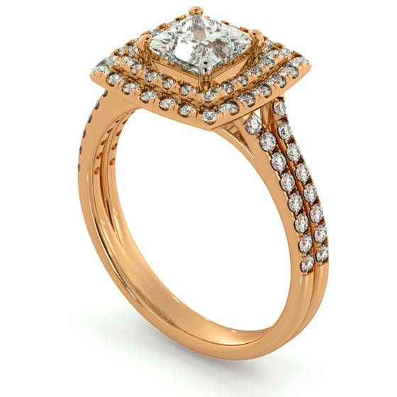 HRPSD688 Split Double Band Double Halo Princess cut Diamond Ring