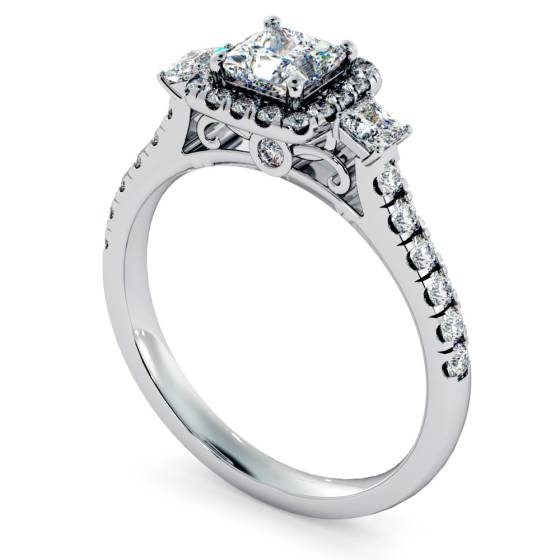 HRPTR733 3 Stone Princess cut Halo Diamond Engagement Ring