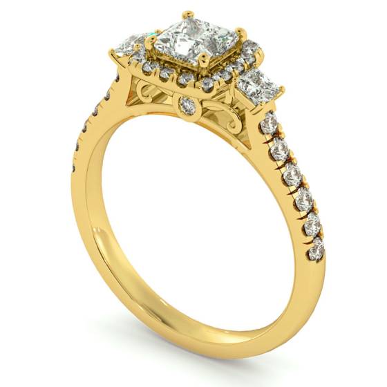 HRPTR733 3 Stone Princess cut Halo Diamond Engagement Ring