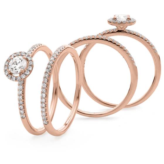 HRRBS888 Round cut Halo Bridal Diamond Rings Set