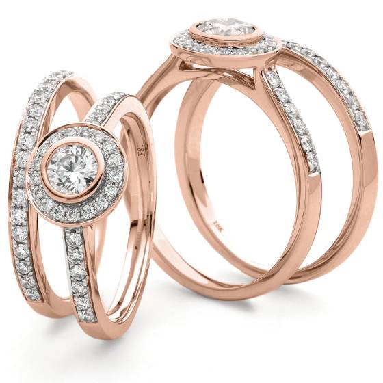 HRRBS889 Round cut Pave set Bridal Diamond Rings Set