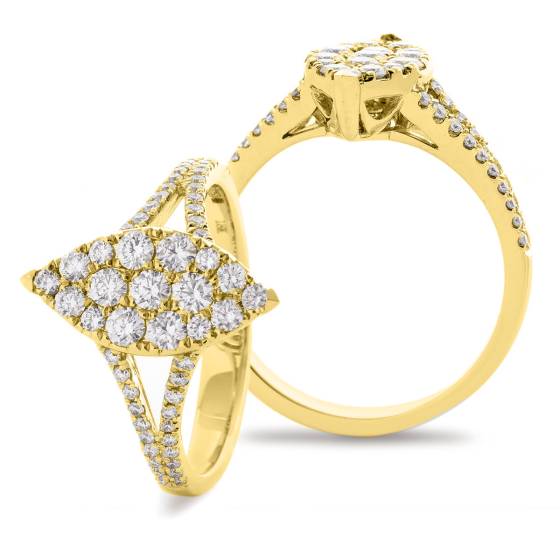 HRRCL895 Round cut Split Shank Marquise shaped Cluster Diamond Ring