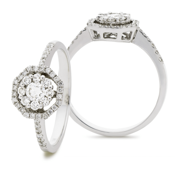 HRRCL897 Round cut Octa Shaped Halo Cluster Diamond Ring