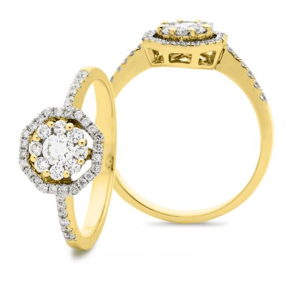 HRRCL897 Round cut Octa Shaped Halo Cluster Diamond Ring