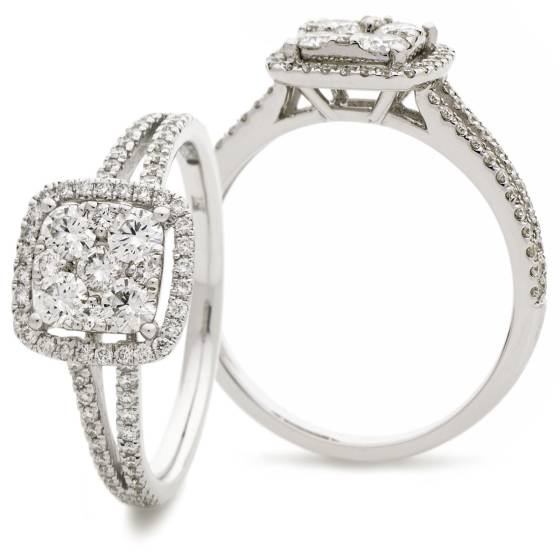 HRRCL901 Split Shank Cushion Halo Round Diamonds Cluster Ring