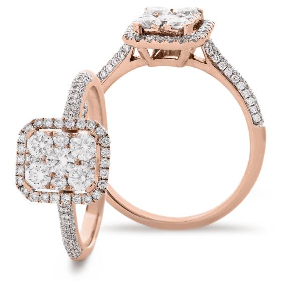 HRRCL902 Emerald cut Shaped Halo Round cut Cluster Diamond Ring