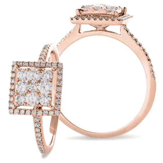 HRRCL904 Square Halo Round cut Cluster Diamond Ring
