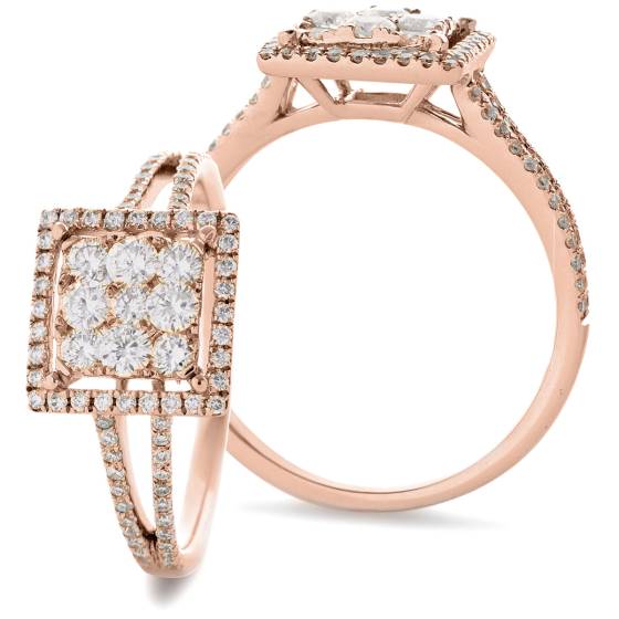 HRRCL905 Split Shank Square Halo Round Diamonds Cluster Ring