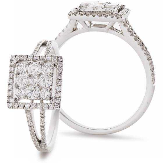 HRRCL905 Split Shank Square Halo Round Diamonds Cluster Ring