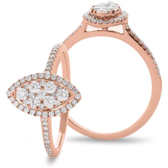 HRRCL907 Marquise cut Shaped Halo Round cut Cluster Diamond Ring