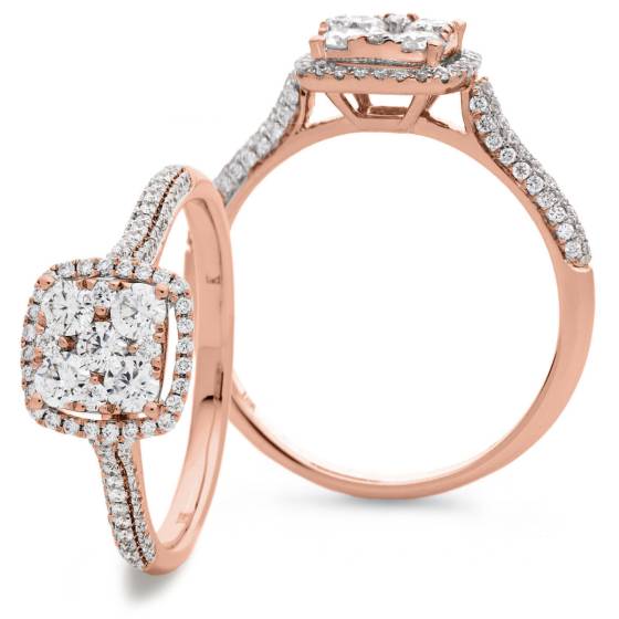 HRRCL908 Cushion shaped Halo Round cut Cluster Diamond Ring