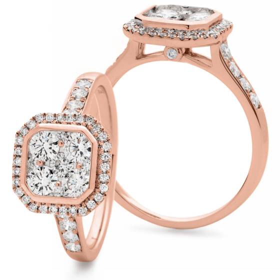 HRRCL909 Round cut Octa Shaped Bezel illusion Halo Cluster Diamond Ring