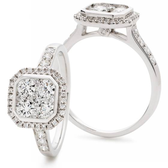 HRRCL909 Round cut Octa Shaped Bezel illusion Halo Cluster Diamond Ring