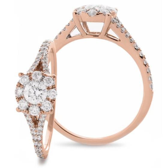 HRRCL911 Y Split Shank Round cut Halo Cluster Diamond Ring