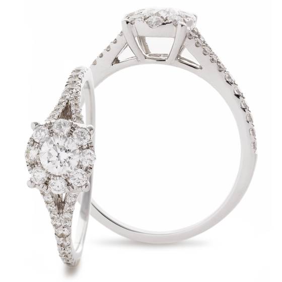 HRRCL911 Y Split Shank Round cut Halo Cluster Diamond Ring