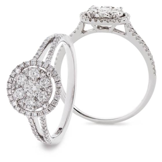 HRRCL912 Split Shank Round Halo Diamond Cluster Ring