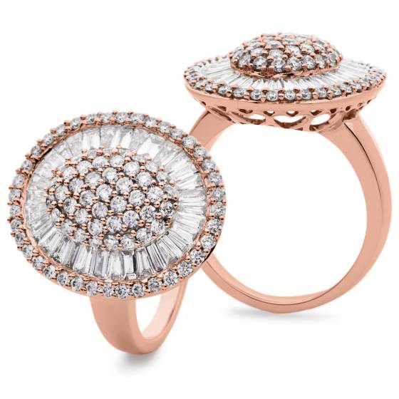 HRRCL932 Round & Baguette Oval Shaped Halo Cluster Diamond Ring