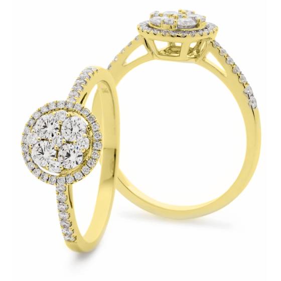 HRRCL939 Classic Round cut Circular Halo Cluster Diamond Ring
