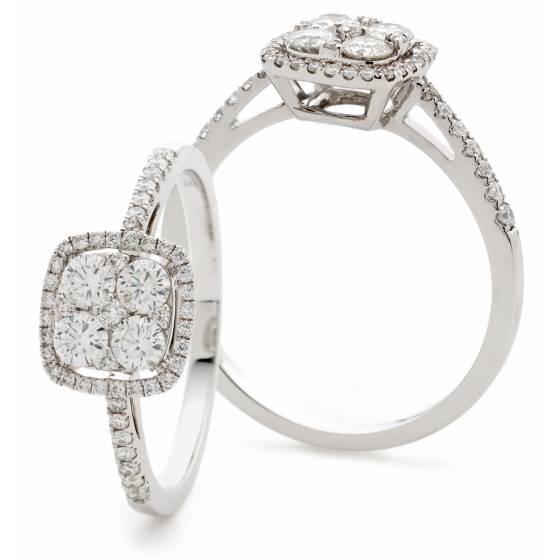 HRRCL940 Classic Round cut Cushion Halo Cluster Diamond Ring