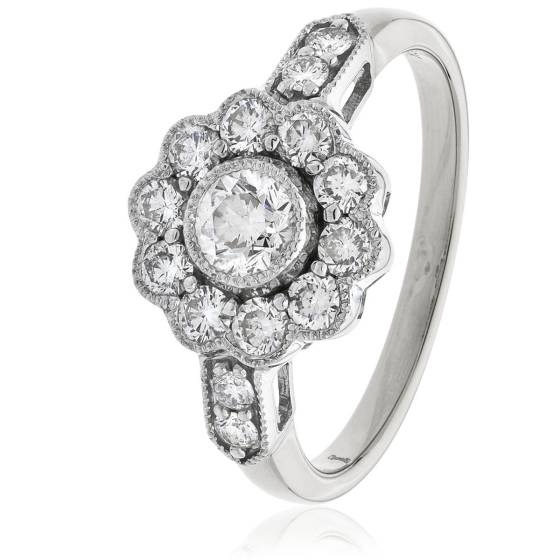 HRRCL953 Deco Round cut Cocktail Cluster Diamond Ring