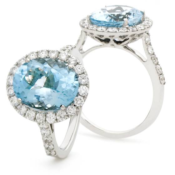 HRRGAQ1121 Oval Shape Aquamarine & Diamond Single Halo Ring