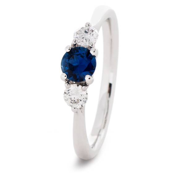 HRRGBS1017 Blue Sapphire and Diamond Three Stone Ring