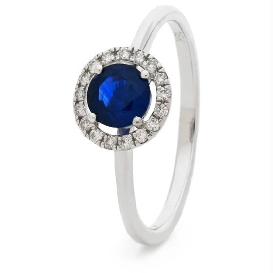 HRRGBS1043 Blue Sapphire & Diamond Single Band Halo Ring