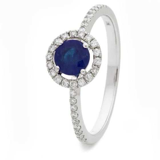 HRRGBS1045 Blue Sapphire & Diamond Shoulder Halo Ring