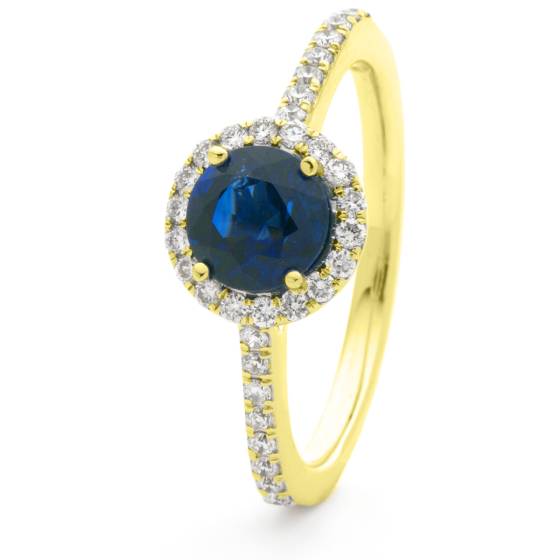 HRRGBS1047 Blue Sapphire & Diamond Shoulder Halo Ring
