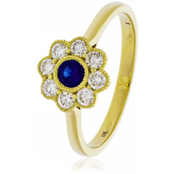 HRRGBS1067 Blue Sapphire Flower Halo Gemstone Ring