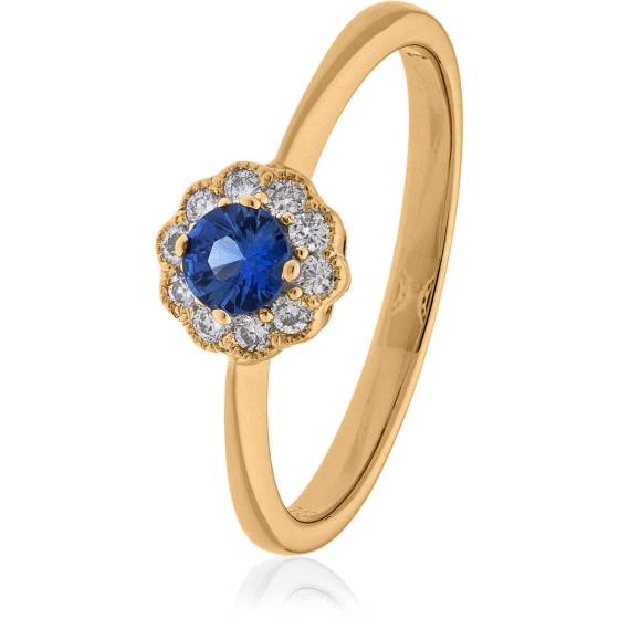 HRRGBS1074 Deco Round cut Blue Sapphire Cluster Ring
