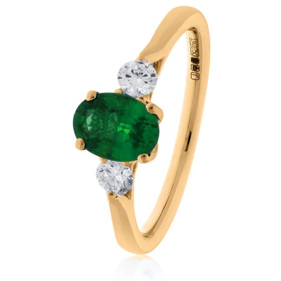 HRRGEM1018 Emerald and Diamond Three Stone Ring