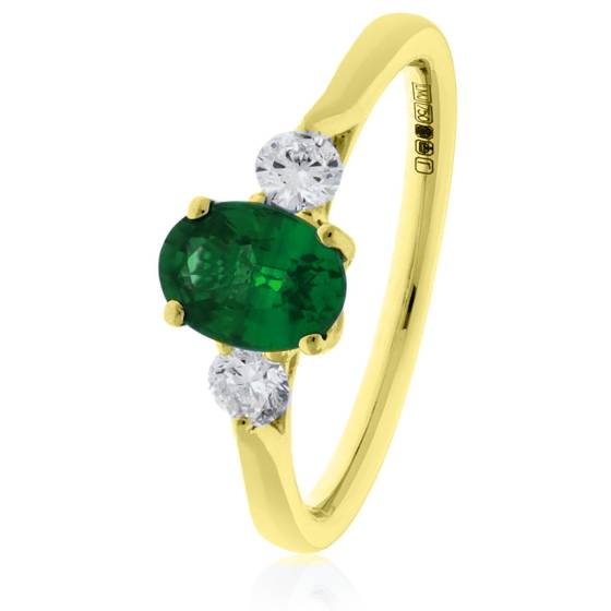 HRRGEM1018 Emerald and Diamond Three Stone Ring