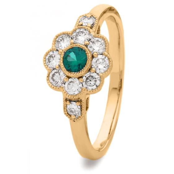 HRRGEM1065 Deco Round Emerald & Diamond Cluster Ring