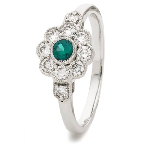 HRRGEM1065 Deco Round Emerald & Diamond Cluster Ring