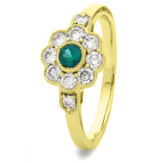 HRRGEM1065 Deco Round Emerald & Diamond Cluster Ring