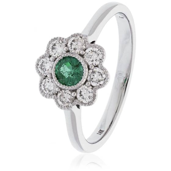 HRRGEM1068 Emerald Gemstone Flower Halo Ring