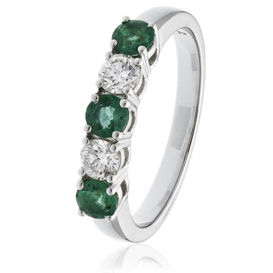 HRRGEM983 Emerald & Diamond 5 Stone Diamond Ring