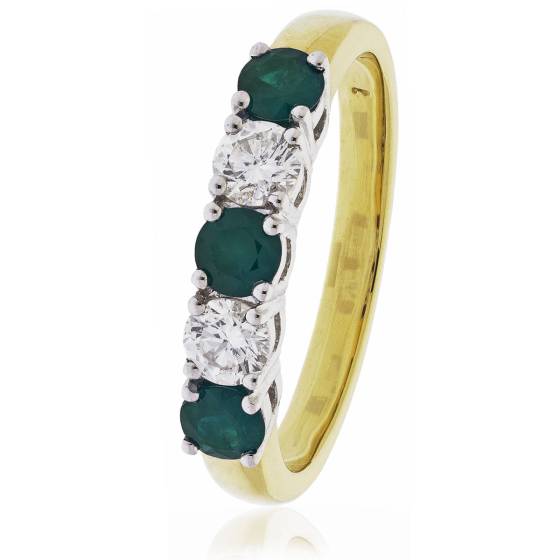 HRRGEM983 Emerald & Diamond 5 Stone Diamond Ring