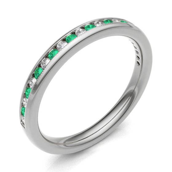 Emerald & Diamond Channel Set Half Eternity Ring